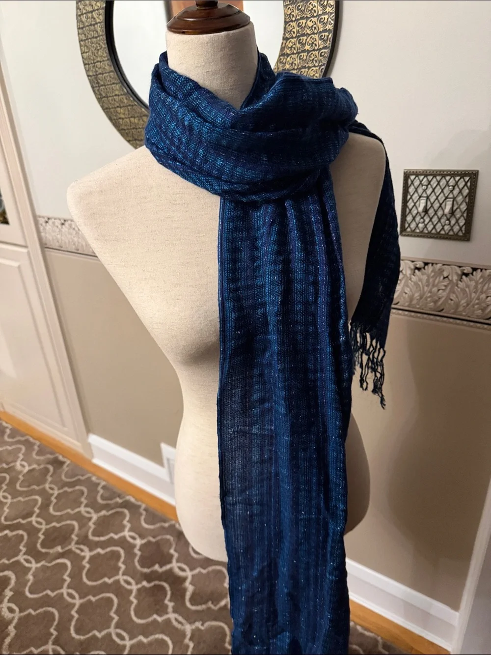 Women’s royal Blue and black Woven Scarf - Elegant Lightweight Accessory
